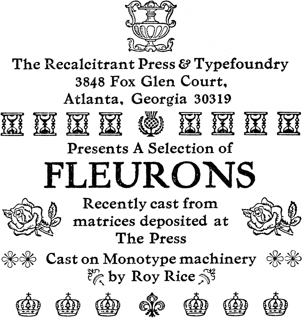 Recalcitrant Press and Typefoundry speciment of fleurons